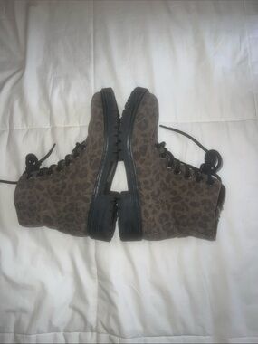 Blowfish Brown Leopard-Print Lace-Up Combat Boots